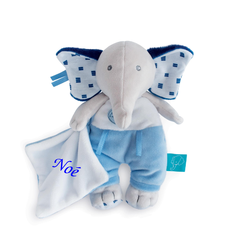  - edgar et eglantine - peluche avec mouchoir éléphant bleu 23 cm 